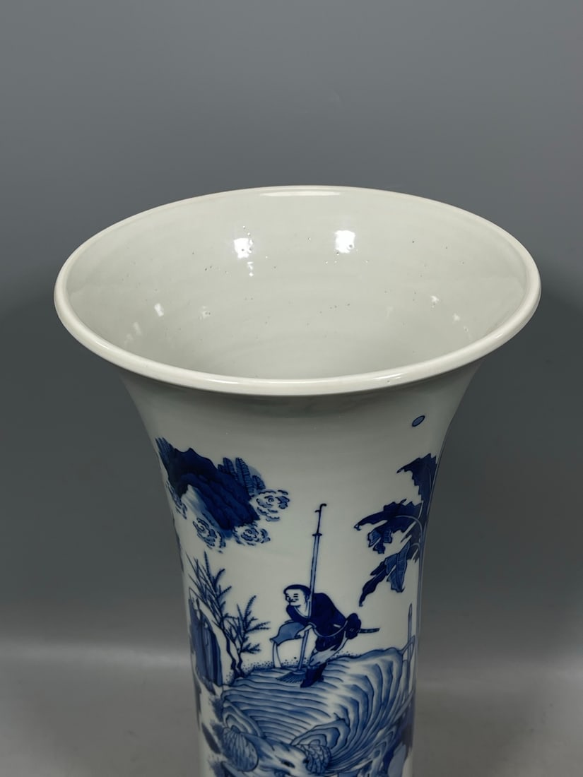 Blue and White Figures Pattern Vase - 5