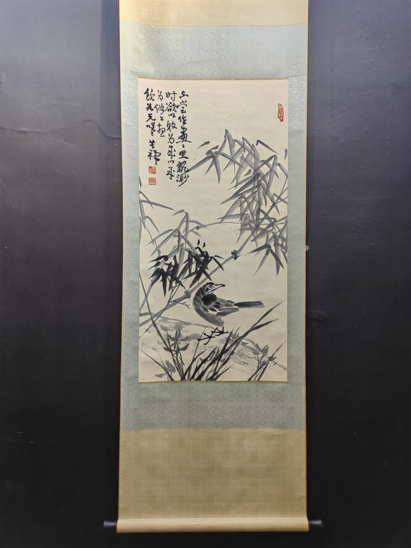 A Chinese Ink Wash Flower and Bird Painting on Paper, Vertical Scroll (1 of 7)