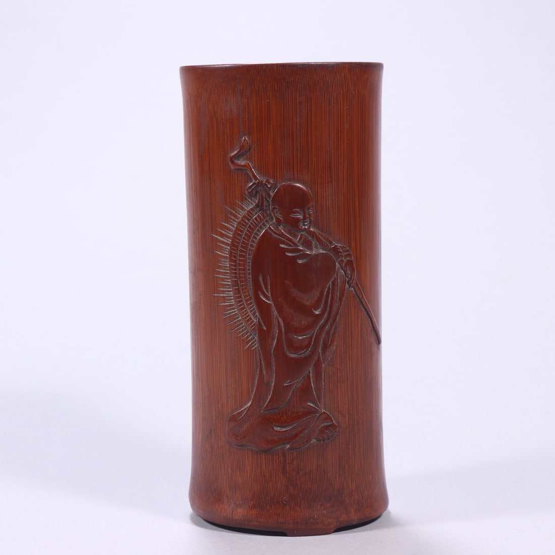 A Exquisite Bamboo Carving Character and Story Pattern Brush Pot: A Exquisite Bamboo Carving Character and Story Pattern Brush Pot,Qing Dynasty, China,With Mark,Size:5.4inx2.4in 