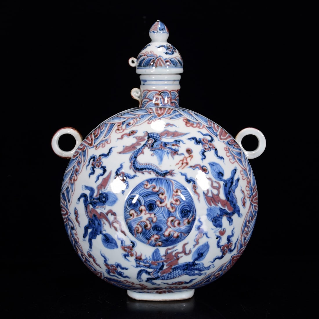 A Rare Blue and White Underglaze-Red Sea Beast Pattern Vase: A Rare Blue and White Underglaze-Red Sea Beast Pattern Vase,Ming Dynasty, China,Size:13.4inx9.4in 
