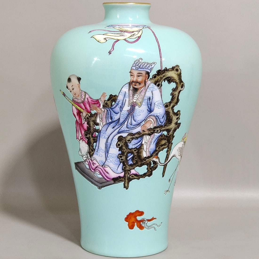 Green Glazed Character and Story Pattern Vase,With poem: A Rare Green Glazed Character and Story Pattern Vase,With poem,Qing Dynasty, China,Qianlong Six-character Mark,Size :7.8inx4.7in 