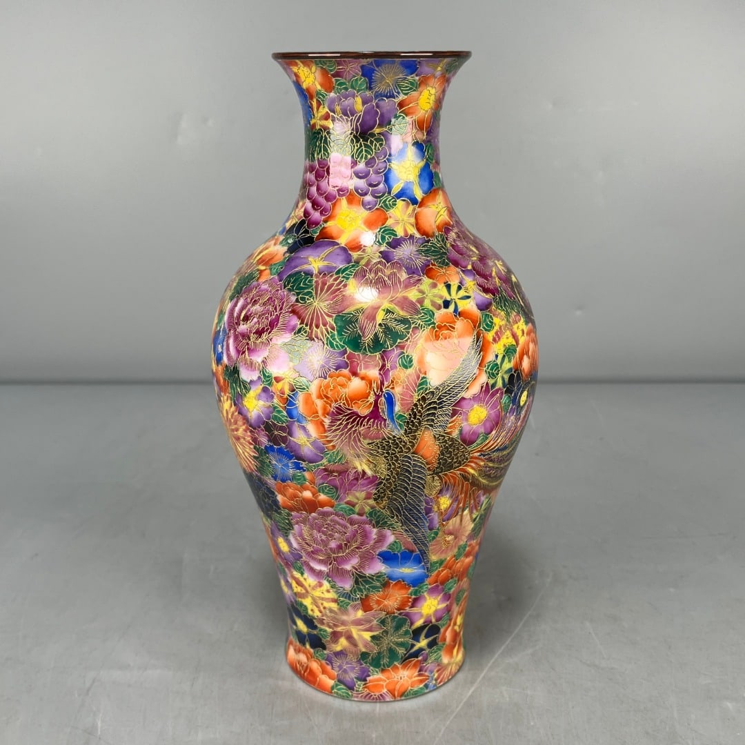 A Exquisite Enamel Cloisonne Thousand Flower and Phoenix Pattern Vase (1 of 10)
