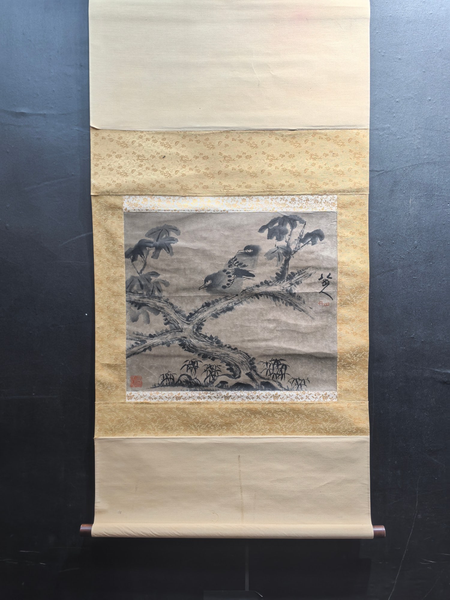 A Chinese Ink Wash Flower and Bird Painting on Paper, Vertical Scroll (1 of 9)