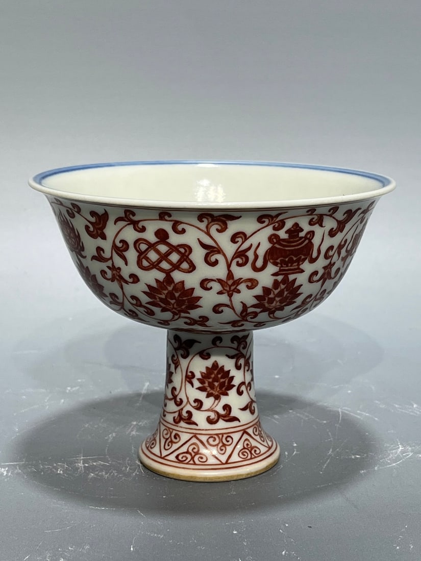 A Exquisite Underglaze-Red Lotus Pattern Cup - 4