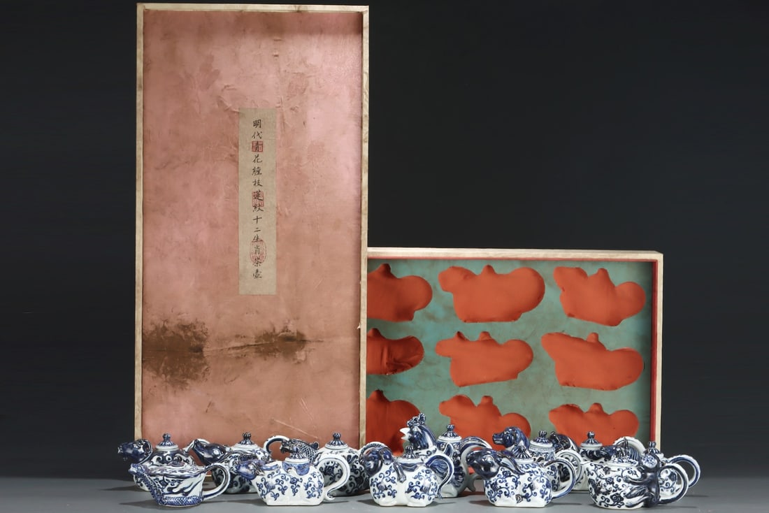 A Exquisite Blue and White Lotus Pattern Twelve Chinese Zodiac Signs Teapot: A Exquisite Blue and White Lotus Pattern Twelve Chinese Zodiac Signs Teapot,Ming Dynasty, China,Xuande Six-character Mark,Size:8.1inx4.1in 