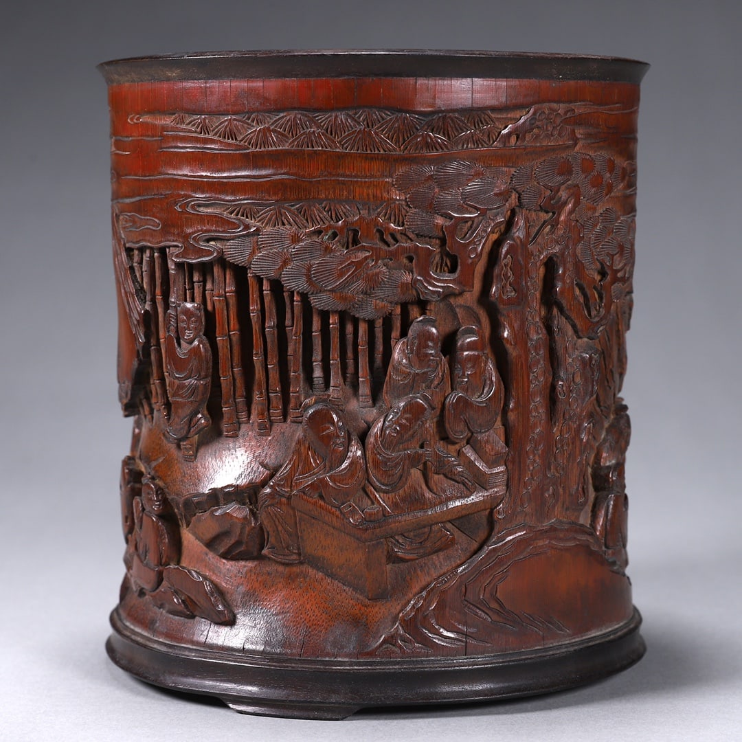 A Exquisite Bamboo Carving Figures Pattern Brush Pot - 3
