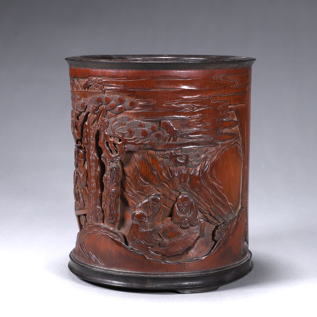 A Exquisite Bamboo Carving Figures Pattern Brush Pot - 4