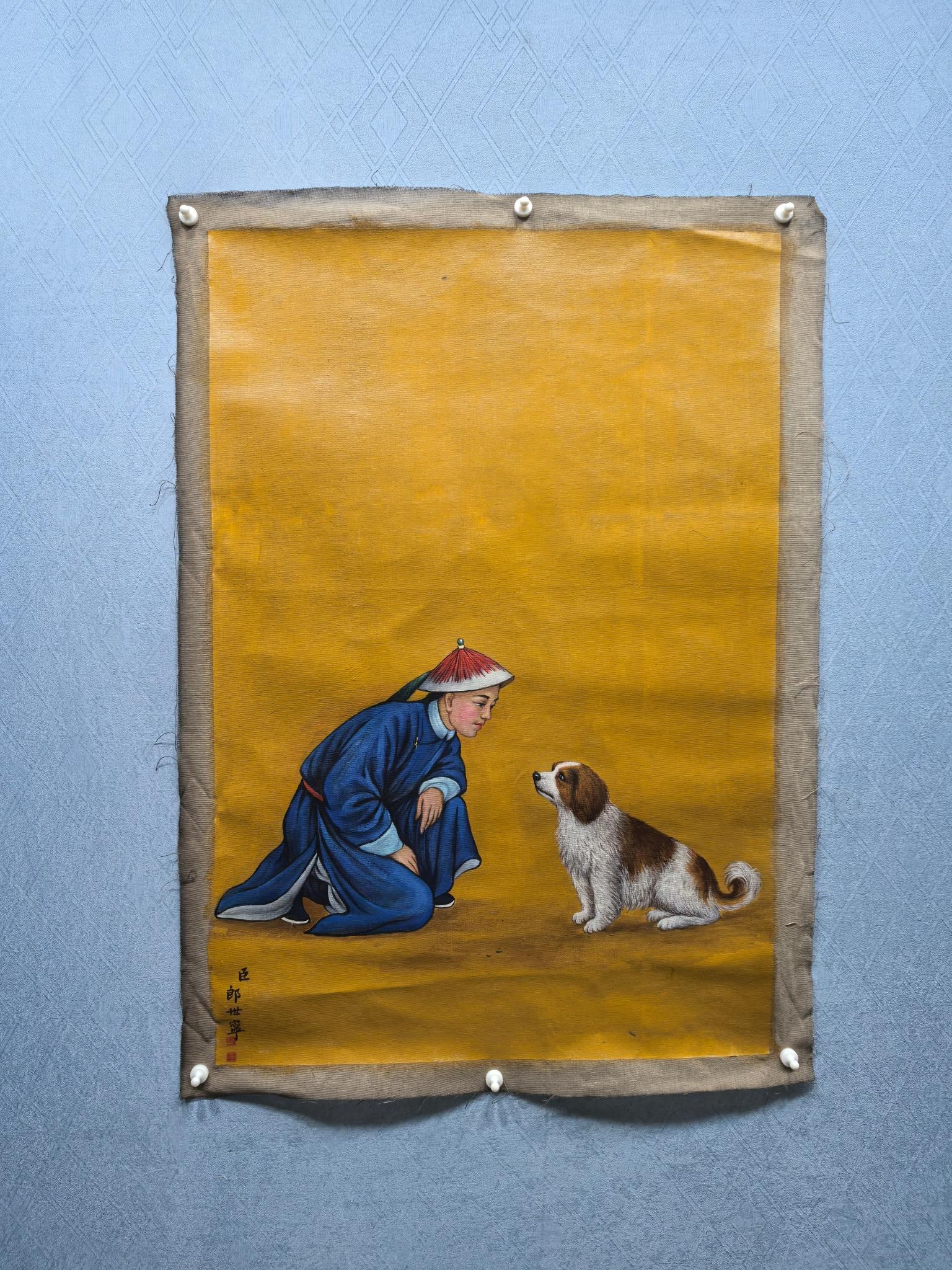 A Exquisite Chinese Ink Wash Figure Oil Painting: A Exquisite Chinese Ink Wash Figure Oil Painting,Qing Dynasty, China,Giuseppe Castiglione,without frame size:27.4inx38.6in 