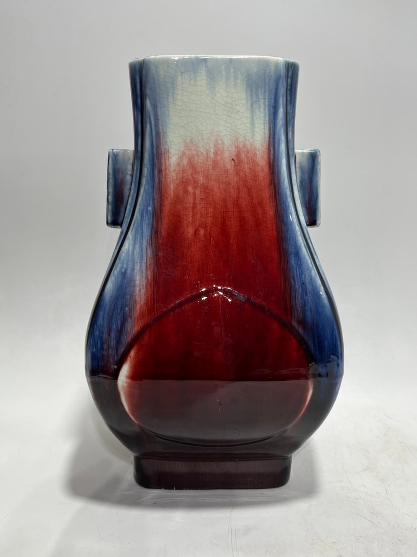 A Exquisite Flambé Glaze Double-Ears Vase: A Exquisite Flambé Glaze Double-Ears Vase,Qing Dynasty, China,Xuantong Six-character Mark,Size:12.4in 