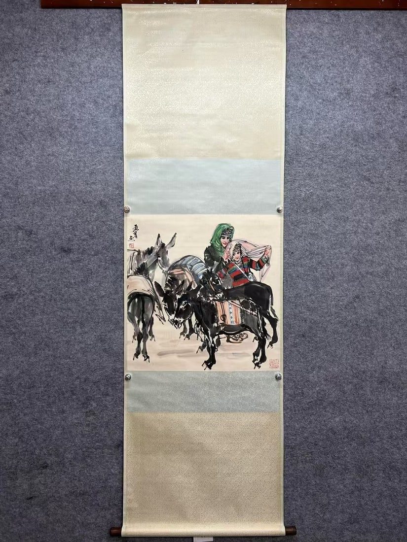 A Chinese Vertical Scroll Ink Painting of Figures on Paper (1 of 9)