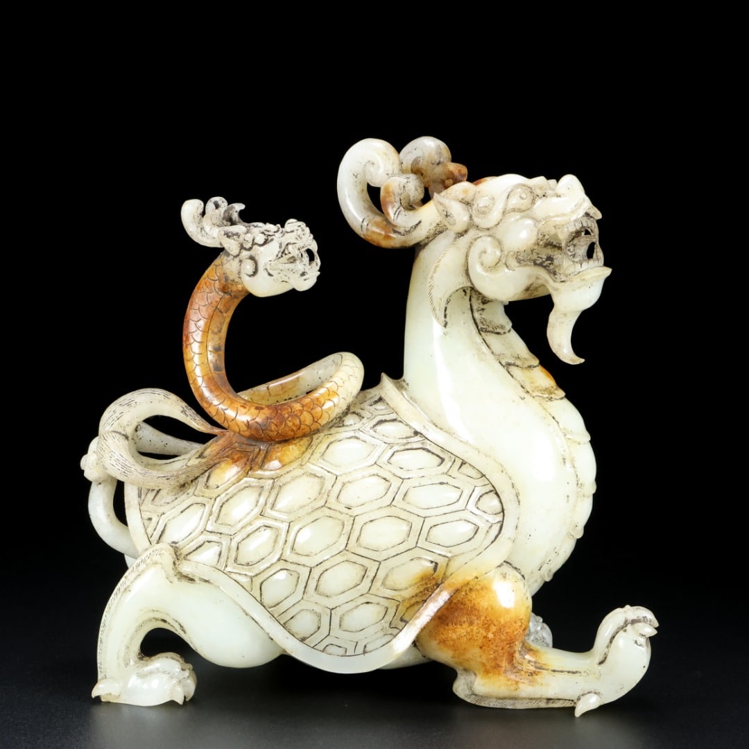 A Exquisite Hotan Jade Turtle Ornament: A Exquisite Hotan Jade Turtle Ornament,Han Dynasty, China,Size:6.5inx6.2inx3.1in,Weight:1970g 和田玉龙龟摆件,中国汉代