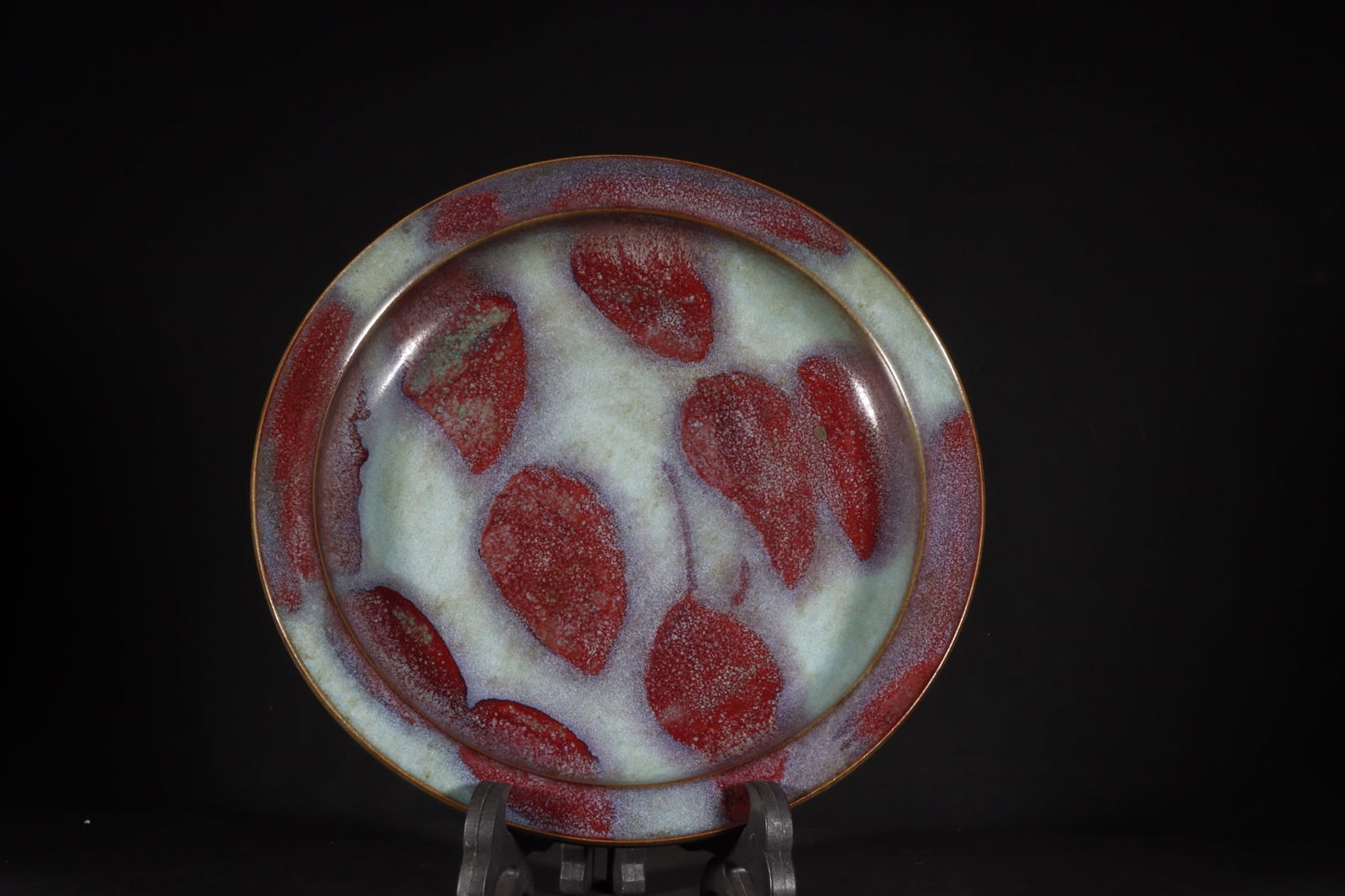 A Exquisite Jun Kiln Sky Blue Glazed Plate: A Exquisite Jun Kiln Sky Blue Glazed Plate,Song Dynasty, China,Size:1.3inx7.9in 钧窑天蓝釉盘,中国宋代