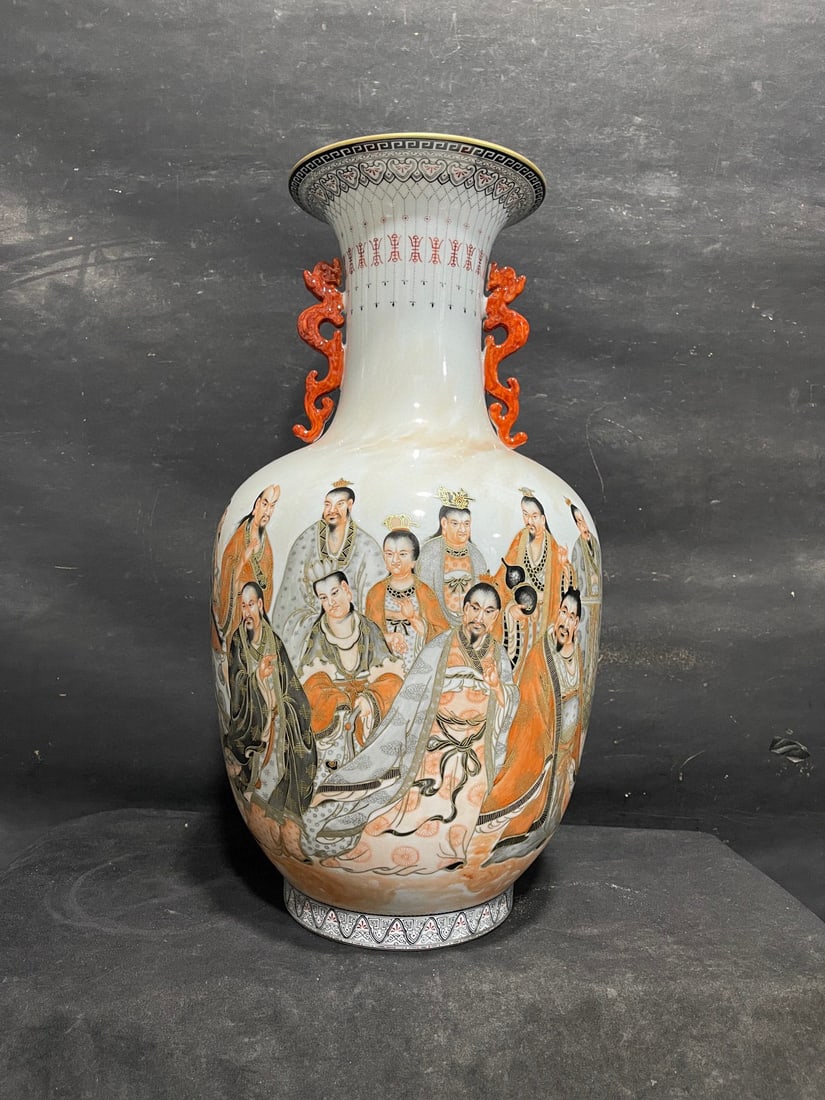 A Exquisite Ink Color Painted Gold Figures Pattern Vase: A Exquisite Ink Color Painted Gold Figures Pattern Vase,Modern Time of China,With Mark,Size:20.3inx10.6in 