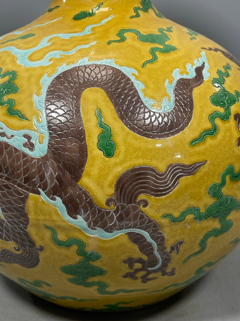 Yellow Ground Doucai Dragon Pattern Vase - 7