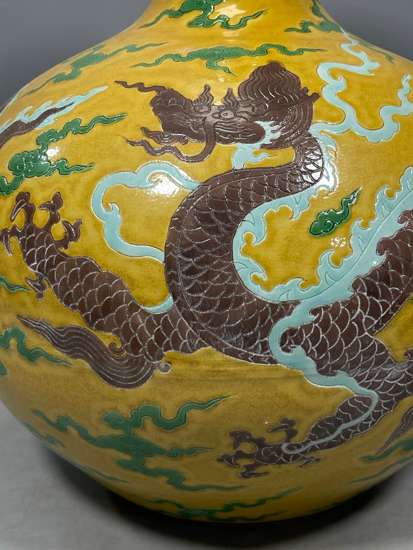 Yellow Ground Doucai Dragon Pattern Vase - 8