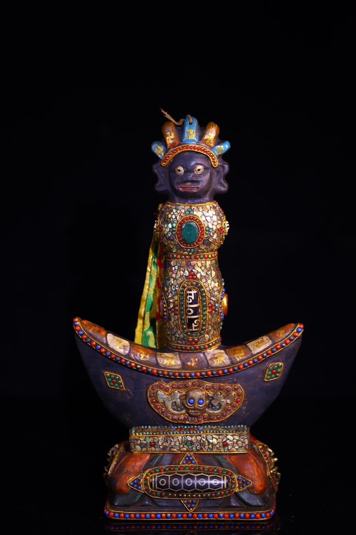 A Exquisite Meteorite Cloisonne Dzi Bead-Inlaid Dharma ritual implement: A Exquisite Meteorite Cloisonne Dzi Bead-Inlaid Dharma ritual implement,Qing Dynasty, China,Size:13.8inx8.3in,Weight:2400g 