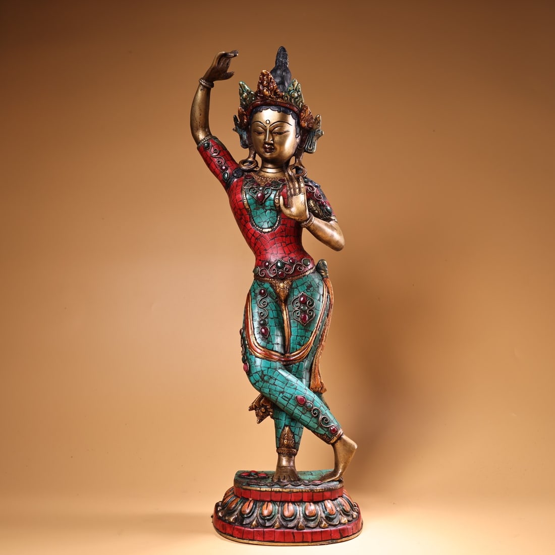 A Exquisite Coppery Inlaid Gems Painted Gold Standing Tara (1 of 9)