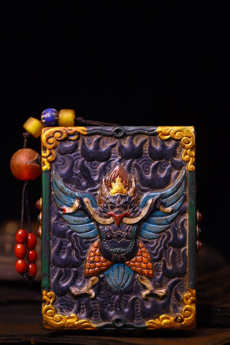 A Exquisite Meteorite Cloisonne Dzi Bead-Inlaid Buddha Plaque: A Exquisite Meteorite Cloisonne Dzi Bead-Inlaid Buddha Plaque,Qing Dynasty, China,Size:3.3inx2.8in,Weight:230g 