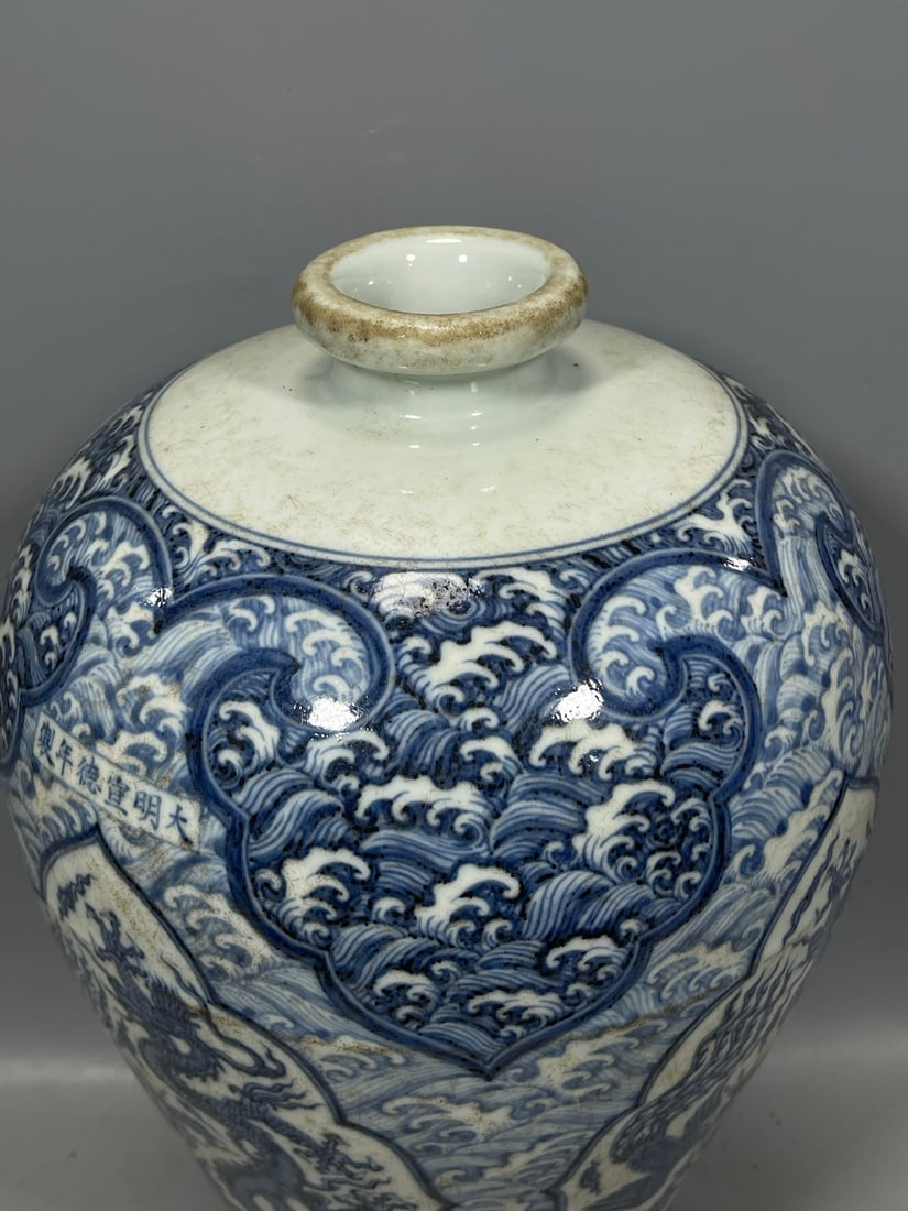 Blue and White Dragon Pattern Vase - 5