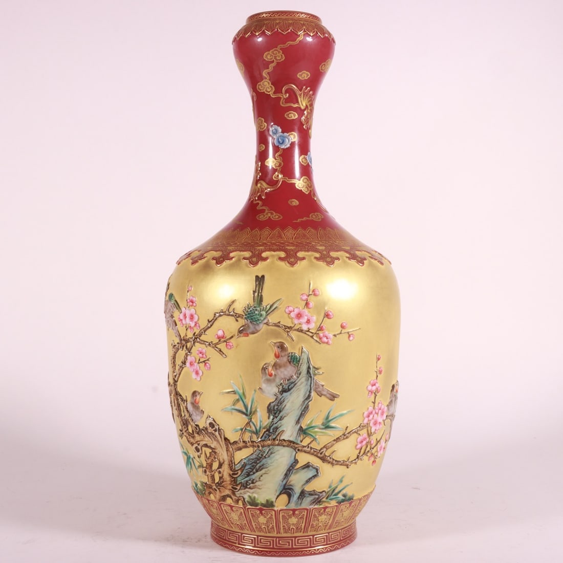 A Exquisite Enamel Gold Ground Flower and Bird Pattern Vase (1 of 9)