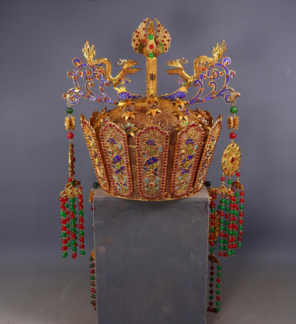 A Exquisite Filigree Gilt Inlaid Gems Hat Crown (1 of 9)