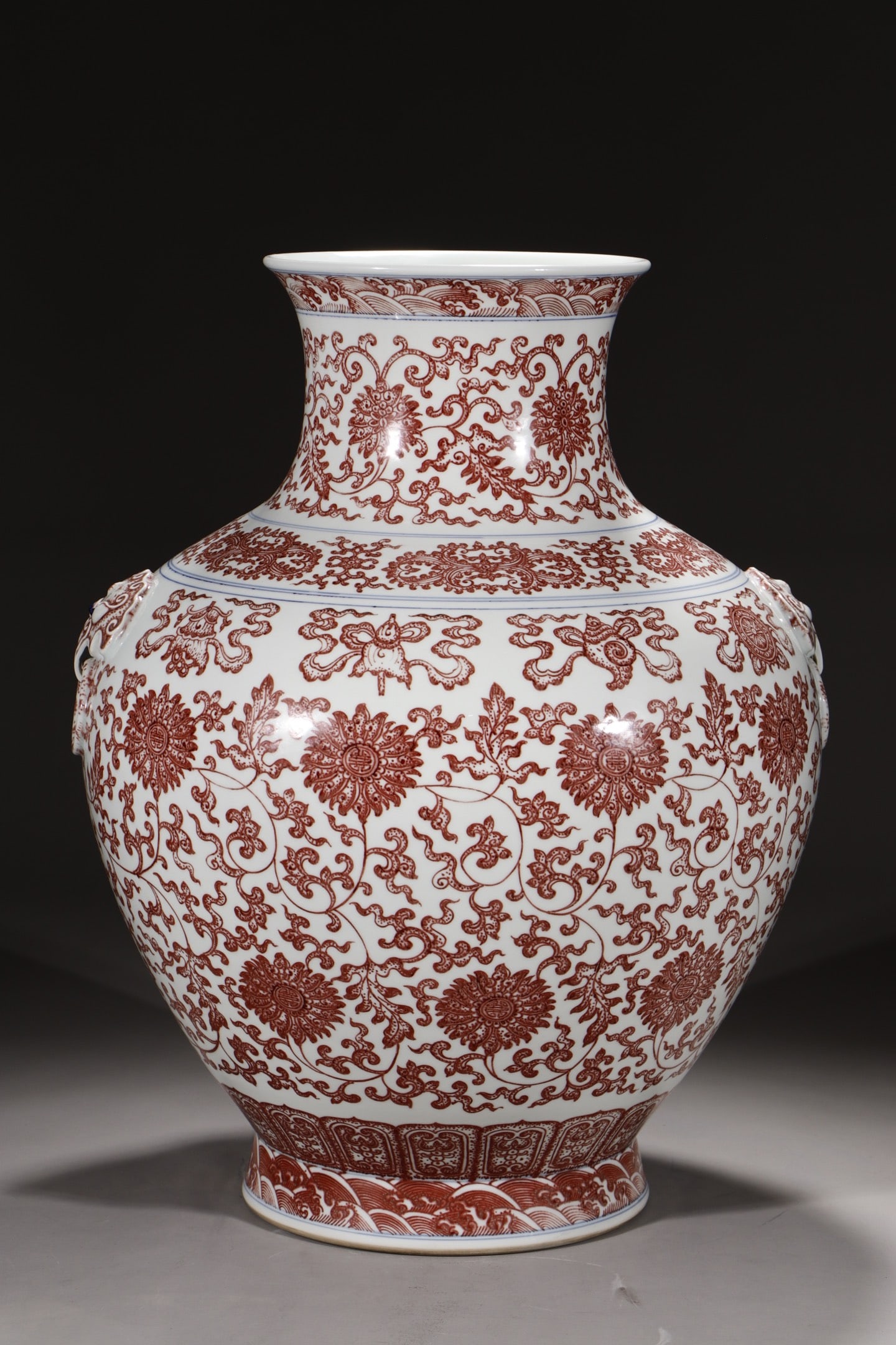 A Exquisite Underglaze-Red Lotus Eight Treasures Pattern Beast-Ears Vase (1 of 8)