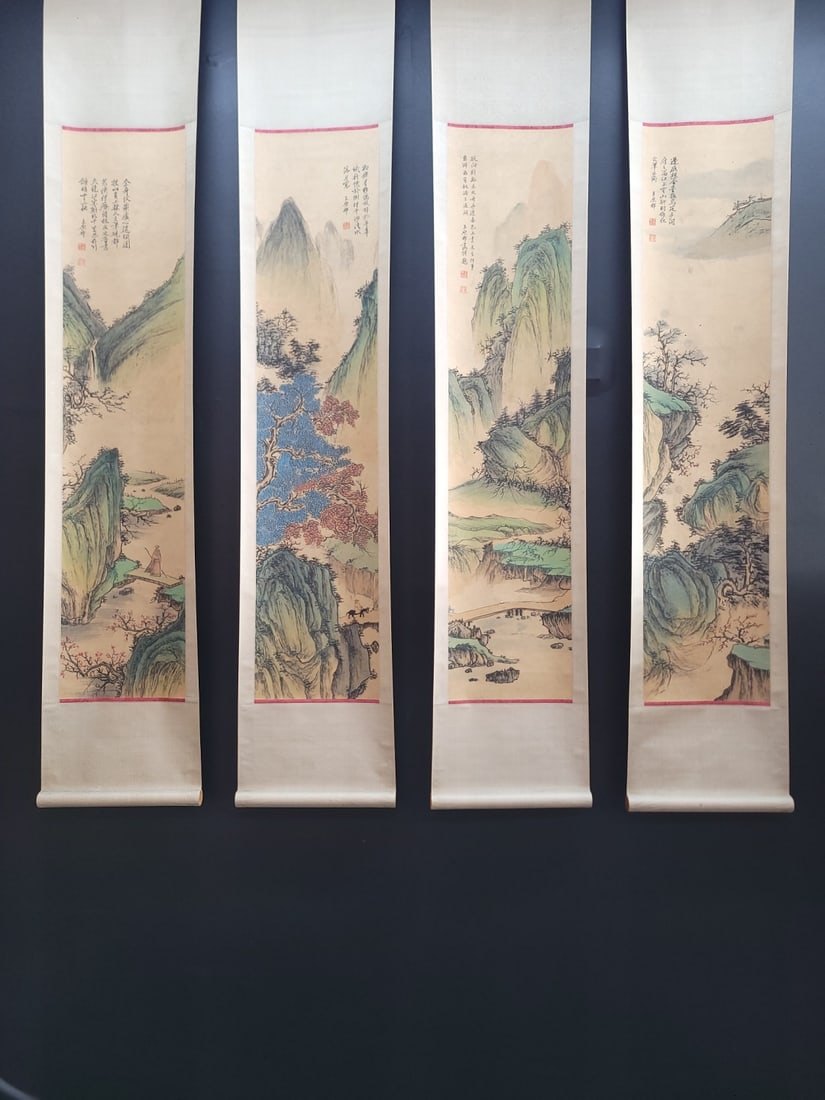 A Set of Chinese Vertical Scroll Ink Paintings of Landscape on Paper (1 of 9)
