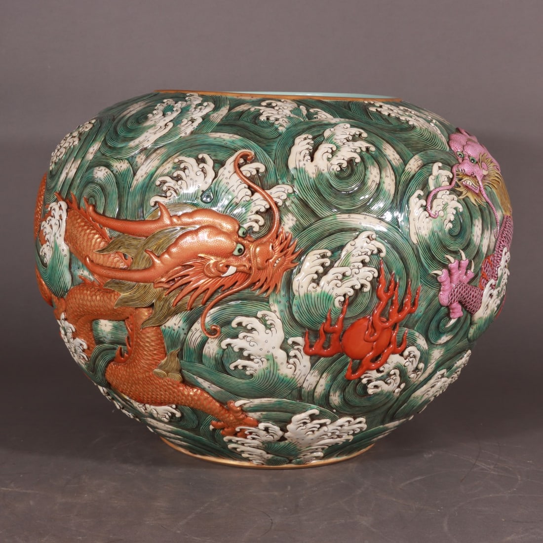 A Exquisite Famille-Rose Painted Gold Seawater Dragon Pattern Vat (1 of 9)