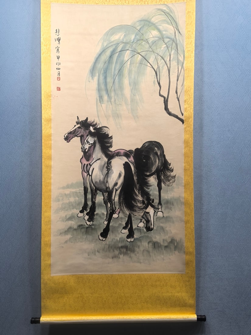 A Chinese Ink Wash Horse Painting on Paper, Vertical Scroll (1 of 6)