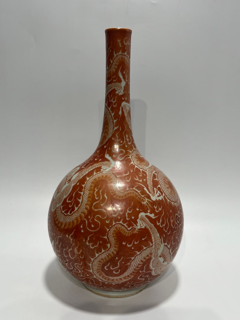 A Exquisite Iron-Red Dragon Pattern Vase - 3