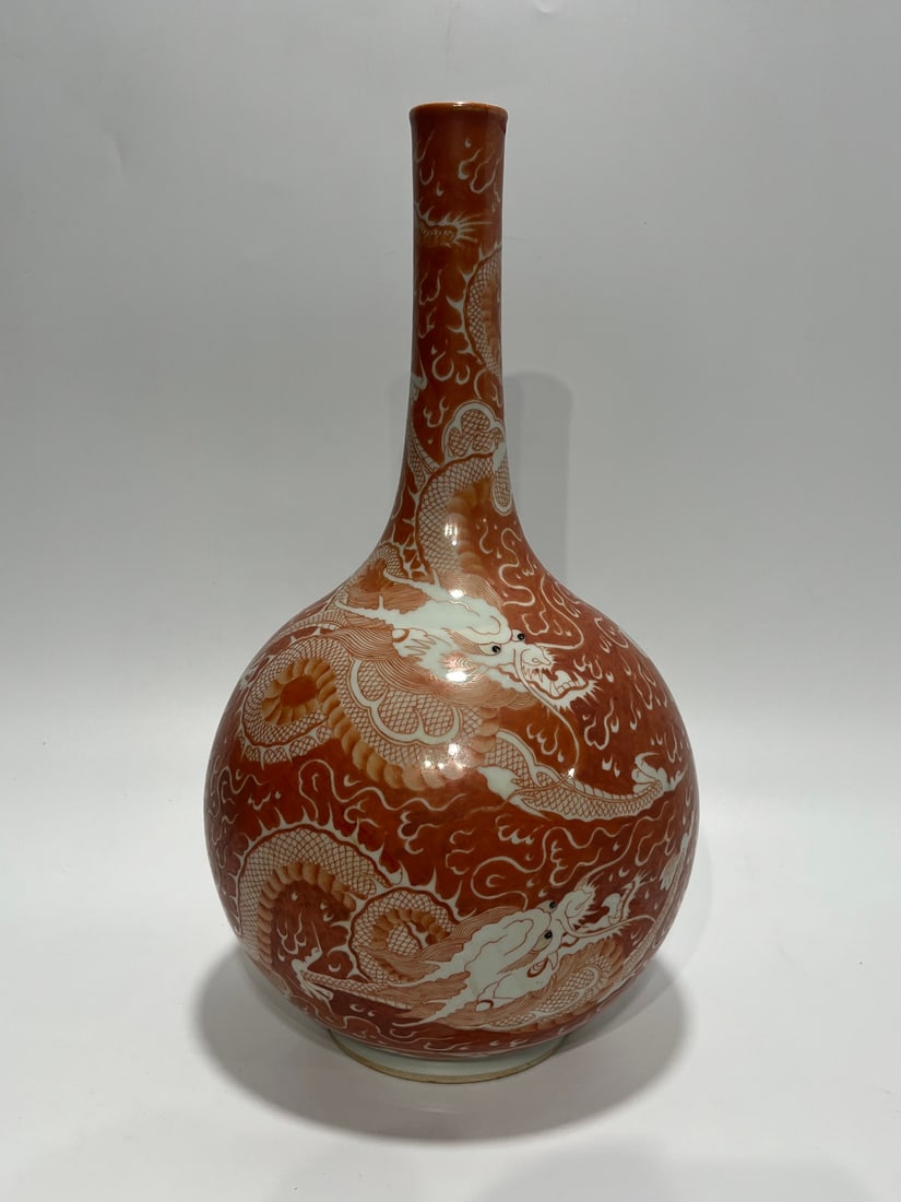 A Exquisite Iron-Red Dragon Pattern Vase - 4