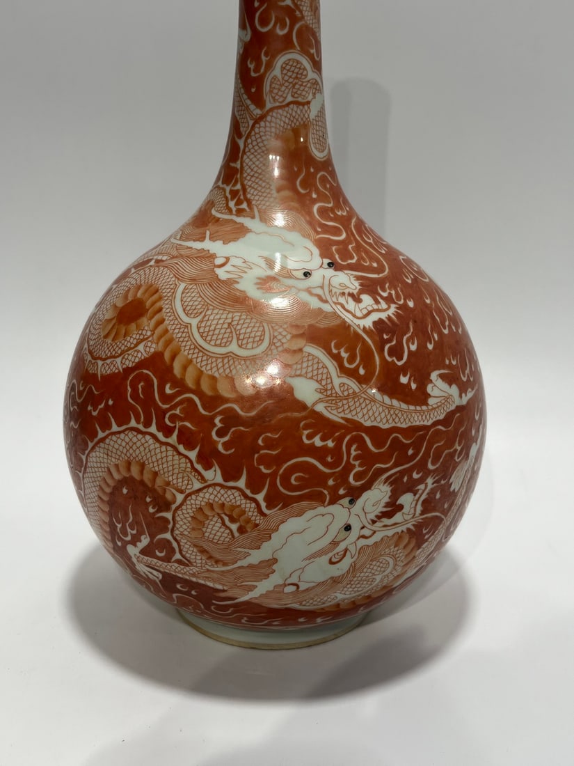 A Exquisite Iron-Red Dragon Pattern Vase - 5