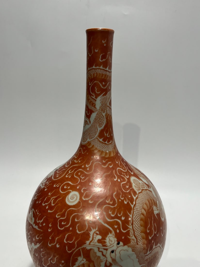 A Exquisite Iron-Red Dragon Pattern Vase - 9