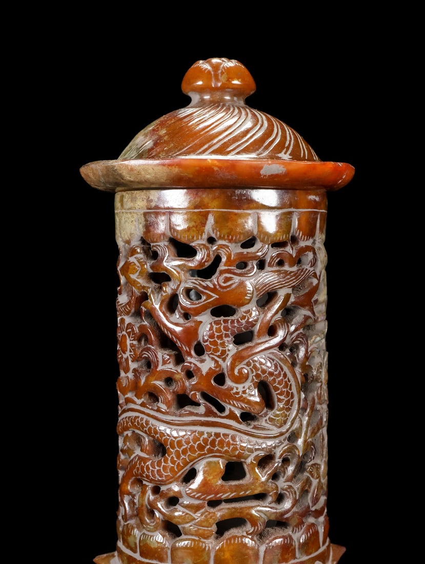 A Exquisite Hotan Jade Dragon Pattern Censer - 5