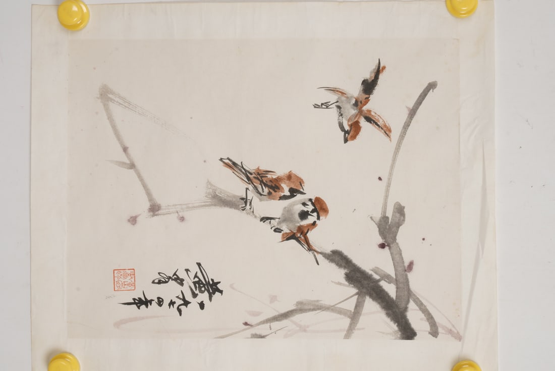 A Chinese Ink Painting of Flower and Bird on Paper (1 of 9)