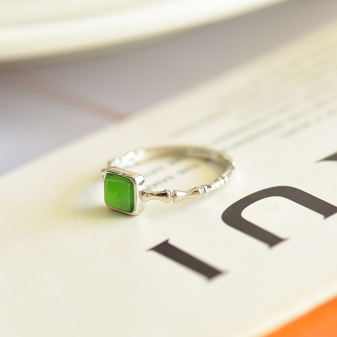 A Exquisite Silver Inlaid Jasper Square-shaped Ring - 2