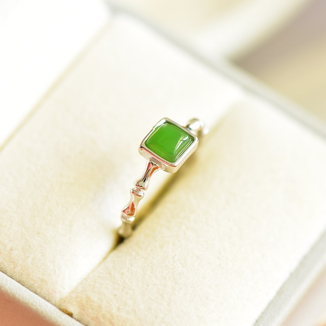 A Exquisite Silver Inlaid Jasper Square-shaped Ring - 3