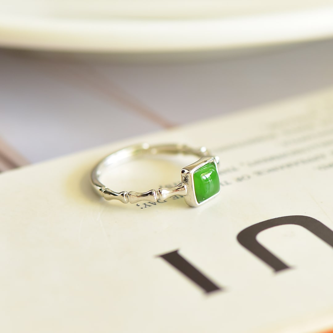 A Exquisite Silver Inlaid Jasper Square-shaped Ring - 4
