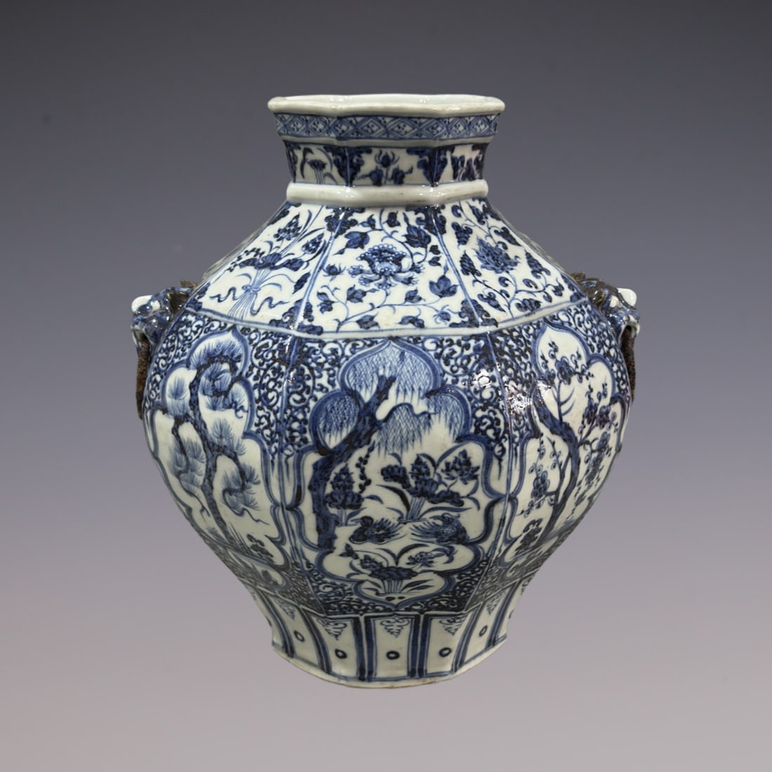 An Exquisite Blue and White Lotus Pattern Pine, Bamboo and Plum Blossom Pattern Double-Ears Jar (1 of 9)