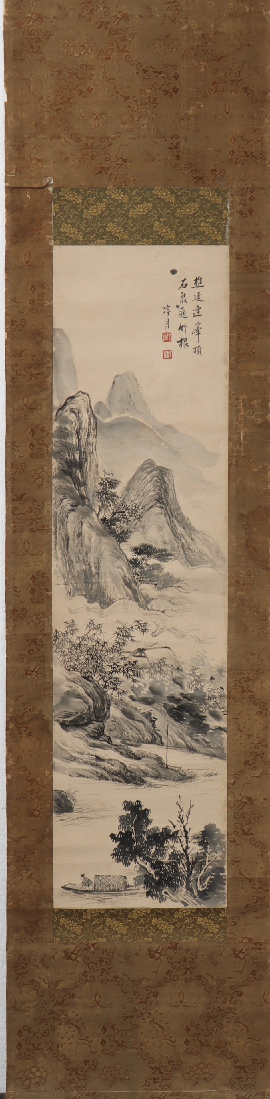 A Chinese Vertical Scroll Ink Painting of Landscape and Figure on Paper (1 of 5)