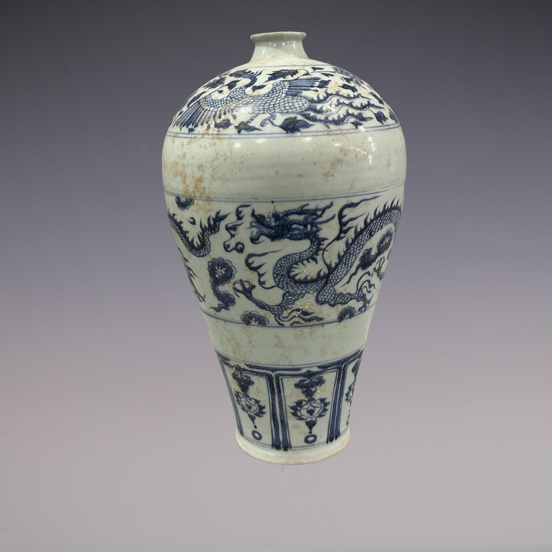 An Exquisite Blue and White Dragon and Phoenix Pattern Lotus Pattern Vase (1 of 9)