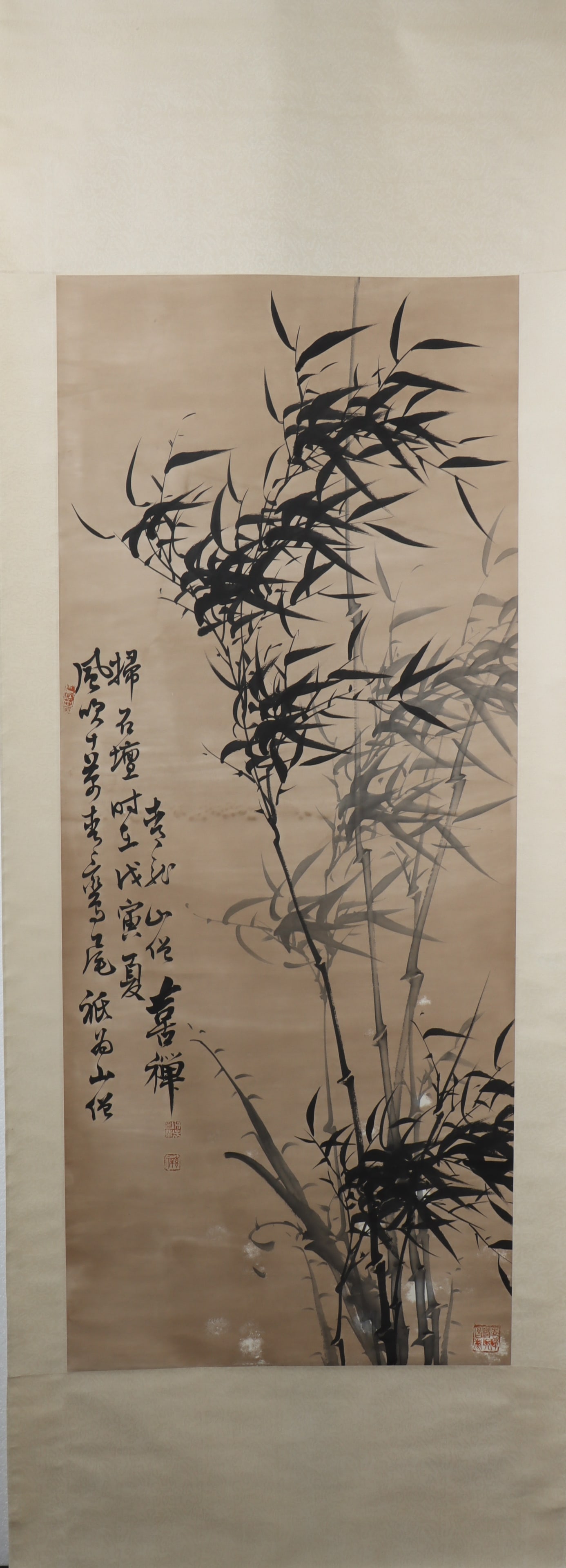 A Chinese Vertical Scroll Ink Painting of Bamboo on Paper (1 of 4)