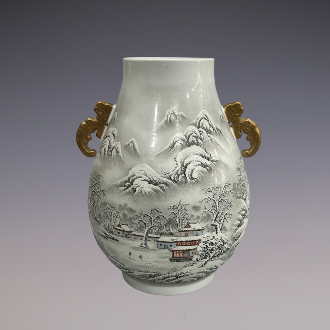 An Exquisite Famille-Rose Landscape and Figure Pattern with poem Double-Ears Vase (1 of 9)