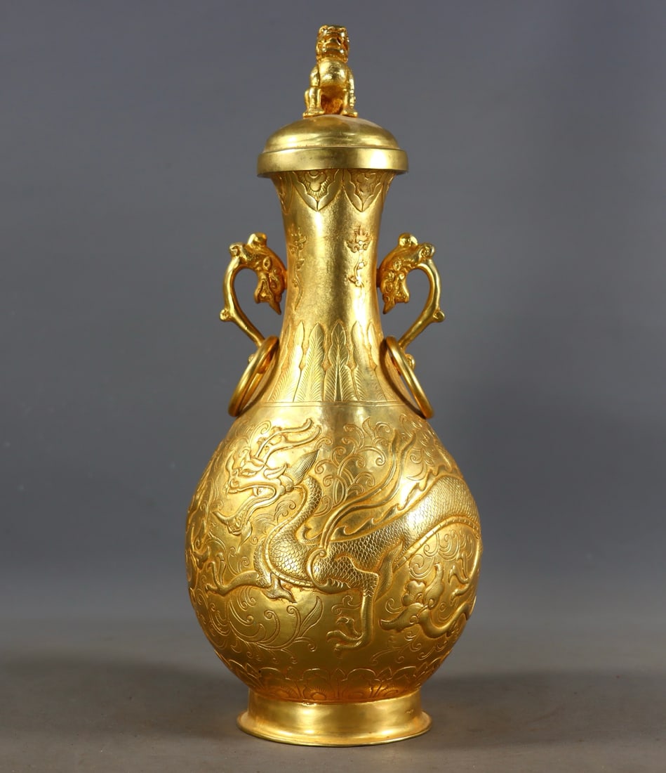An Exquisite Gilt Bronze Dragon Pattern Double-Ears Vase (1 of 9)