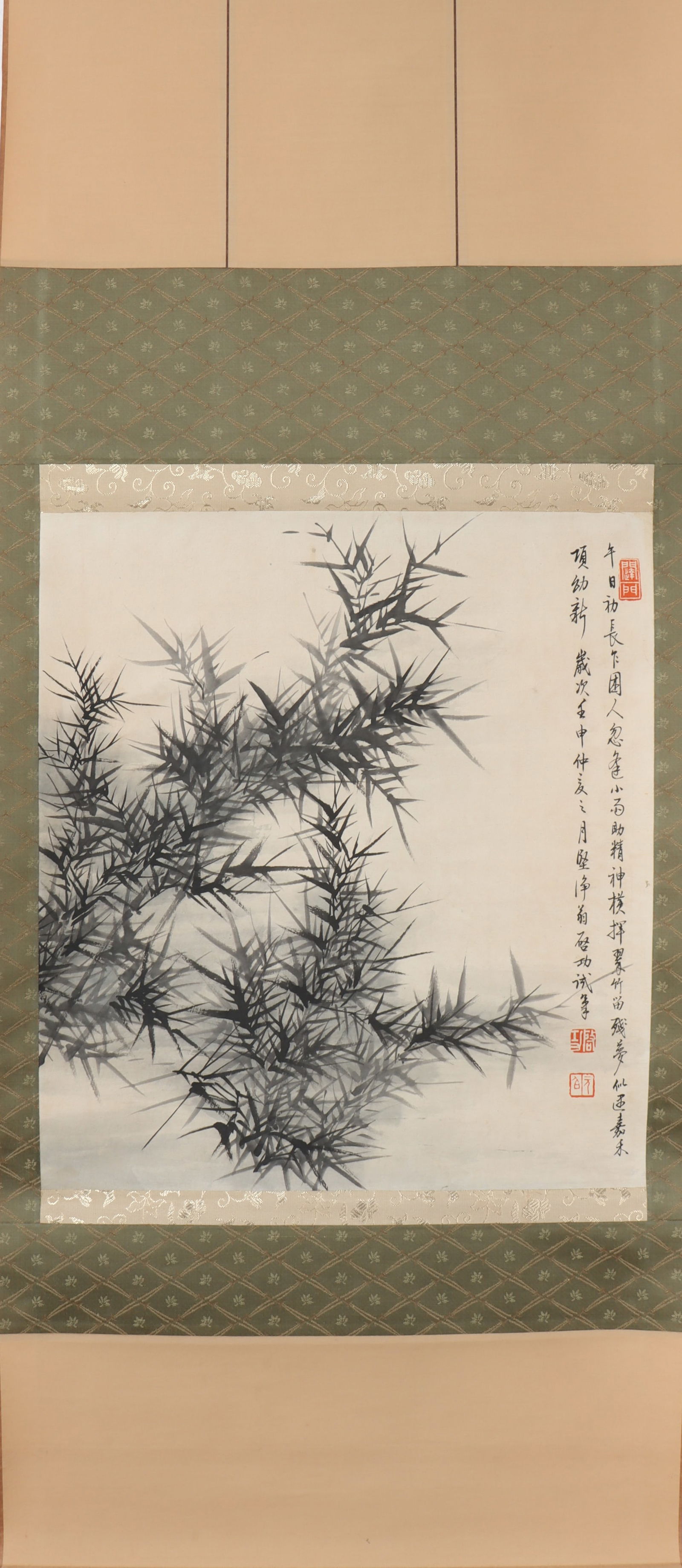 A Chinese Vertical Scroll Ink Painting of Bamboo on Paper (1 of 4)