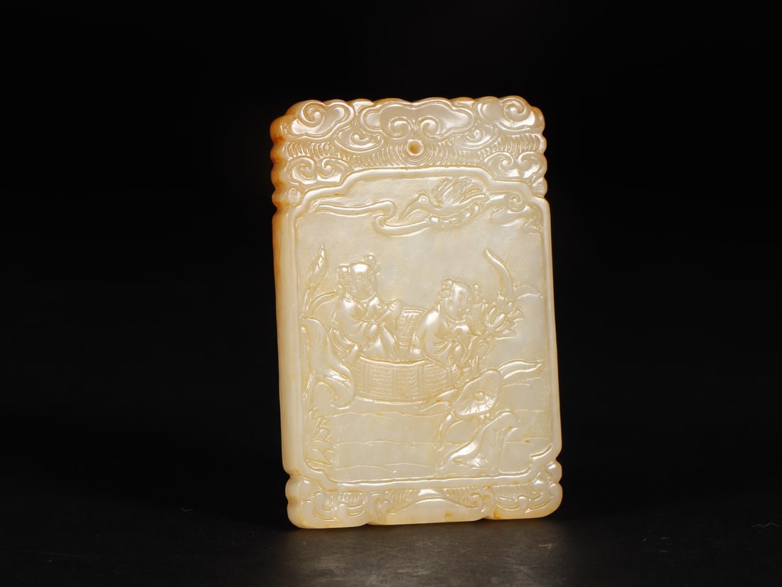 An Exquisite White Jade Character and Story Pattern Brand (1 of 9)
