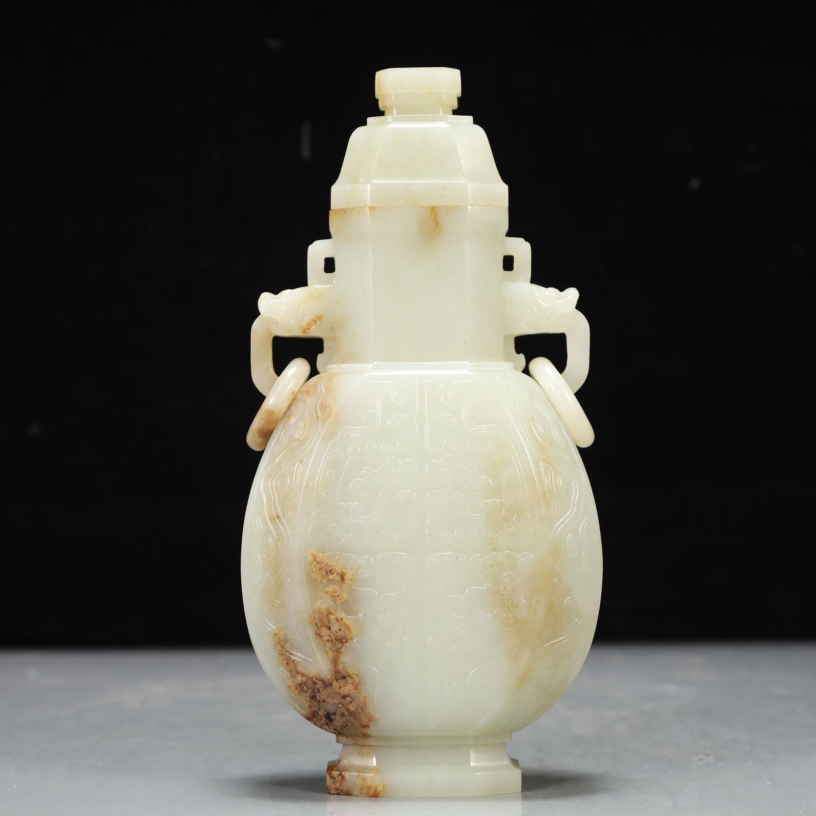 A Exquisite White Jade Dragon Pattern Double-Ears Vase (1 of 11)