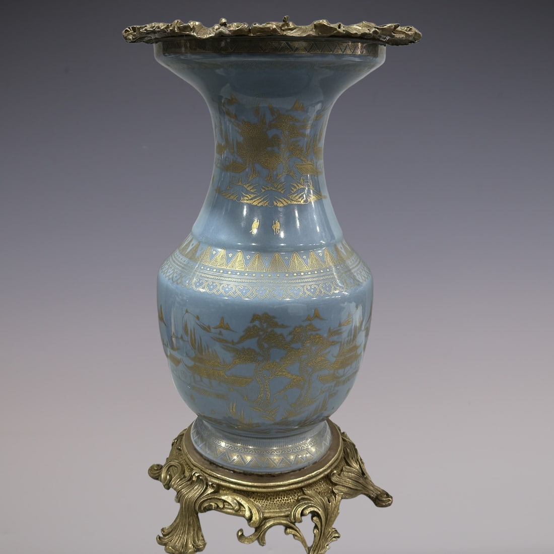 An Exquisite Sky Blue Glazed Painted Gold Landscape Pattern Vase (1 of 9)