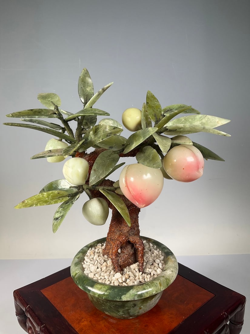 An Exquisite Serpentine Jade Peach Pattern Bonsai (1 of 5)