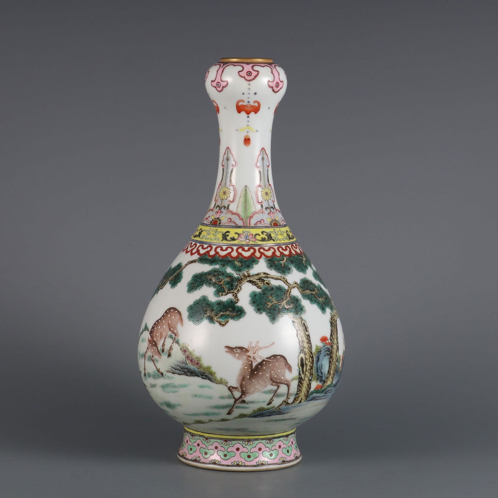 An Exquisite Famille-Rose Pine and Crane Pattern Sika Deer Pattern Vase (1 of 9)